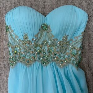 La Femme, Blue with Gold Embellishments Formal Dress, Size 0